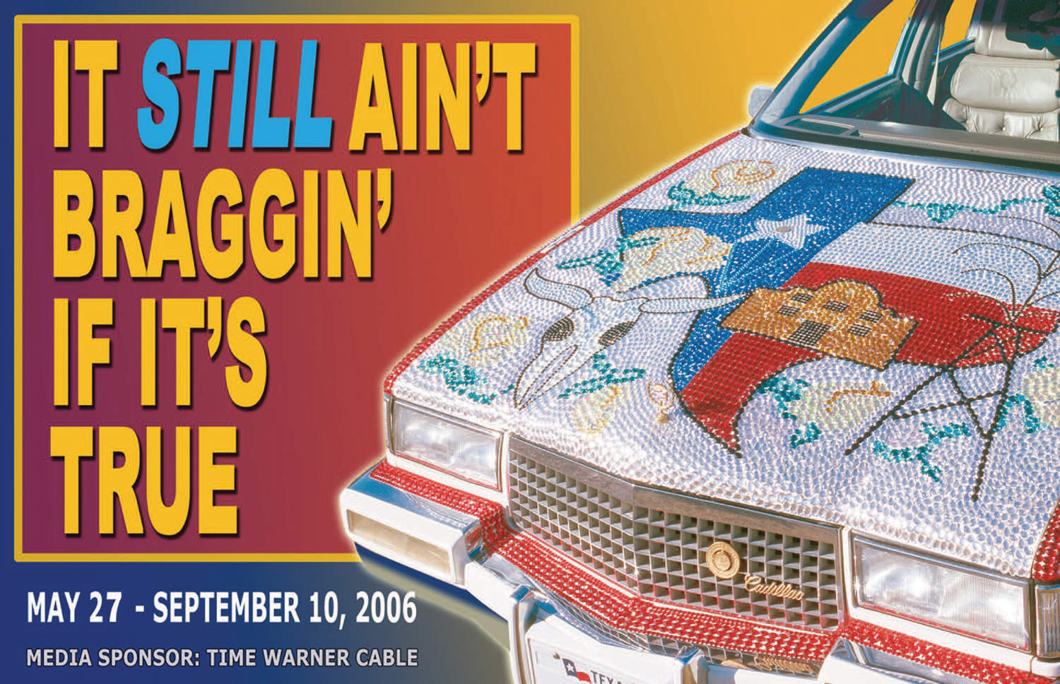 exhibit poster showing rhinestone-covered Cadillac