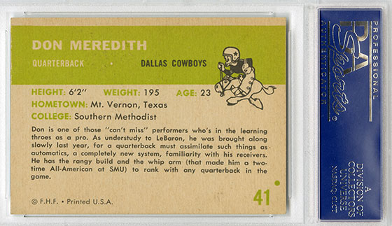 Don Meredith Dallas Cowboys Trading Card, 1961