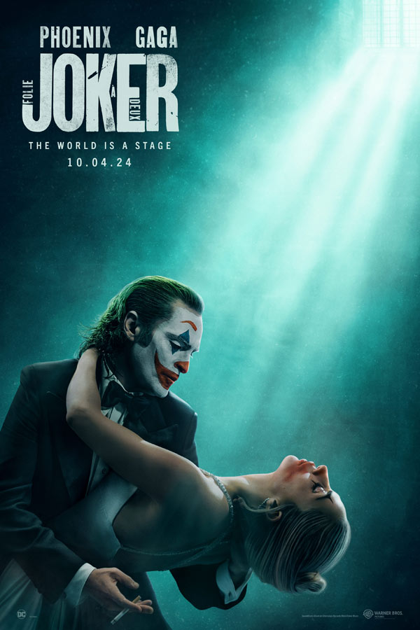 film poster for "Joker: Folie a Deaux" with Joker dancing with Harley