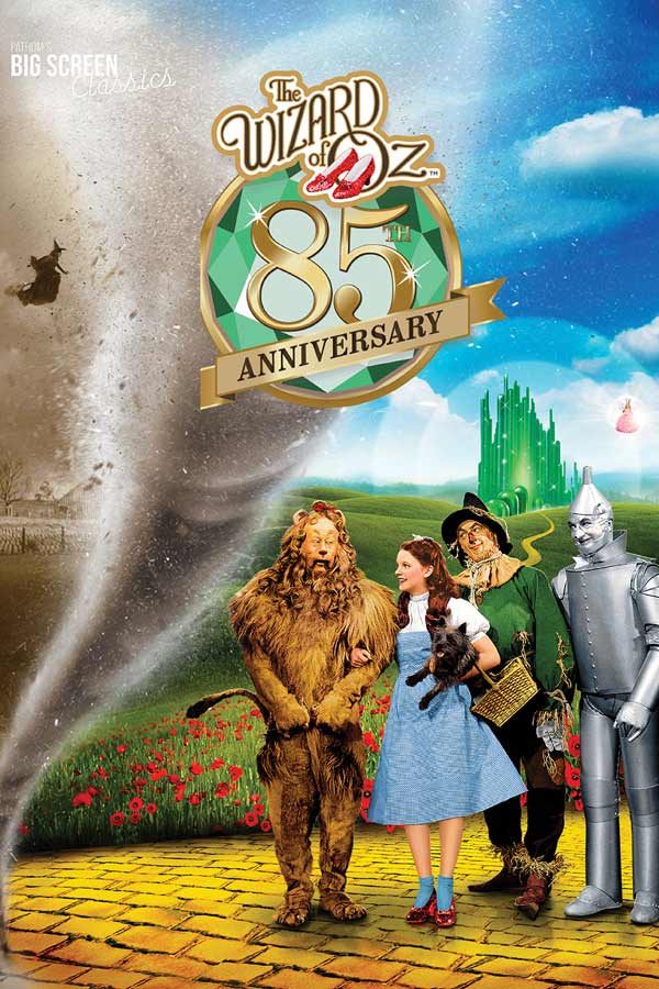 film poster for "Wizard of Oz" with various characters walking down the Yellow Brick Road