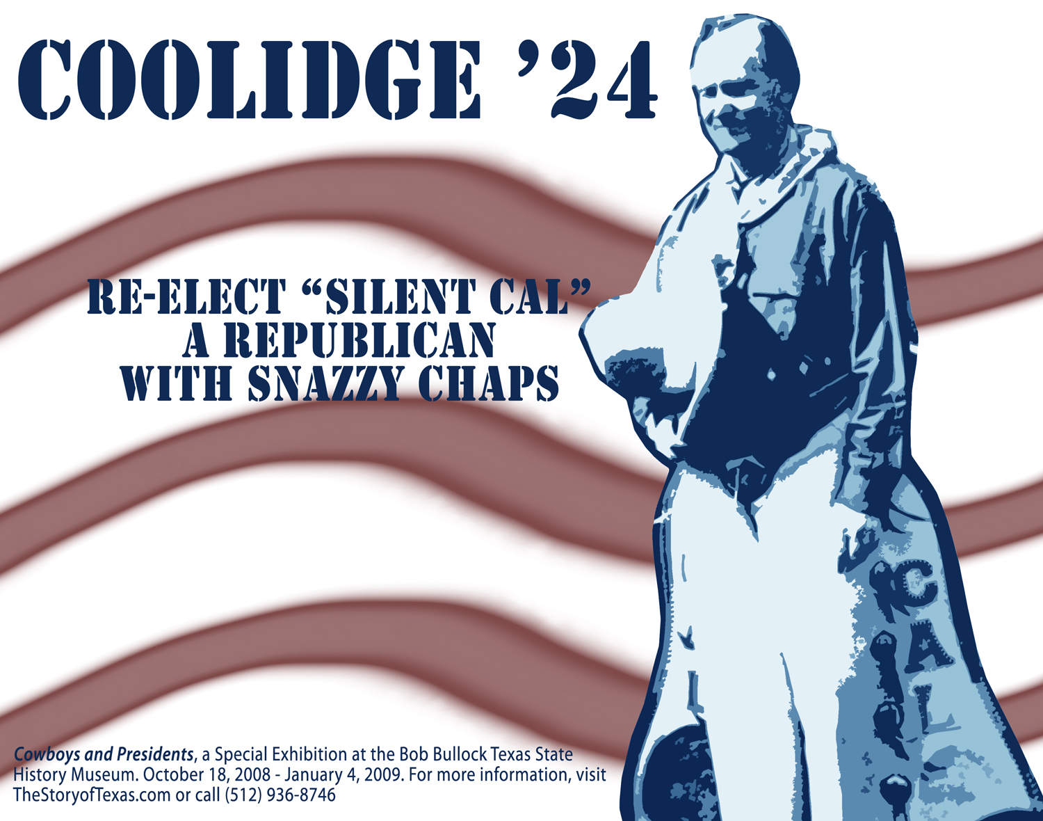 poster showing Calvin Coolidge in western outfit with hat and chaps