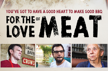 movie poster for "For the Love of Meat" featuring images of three pitmasters 